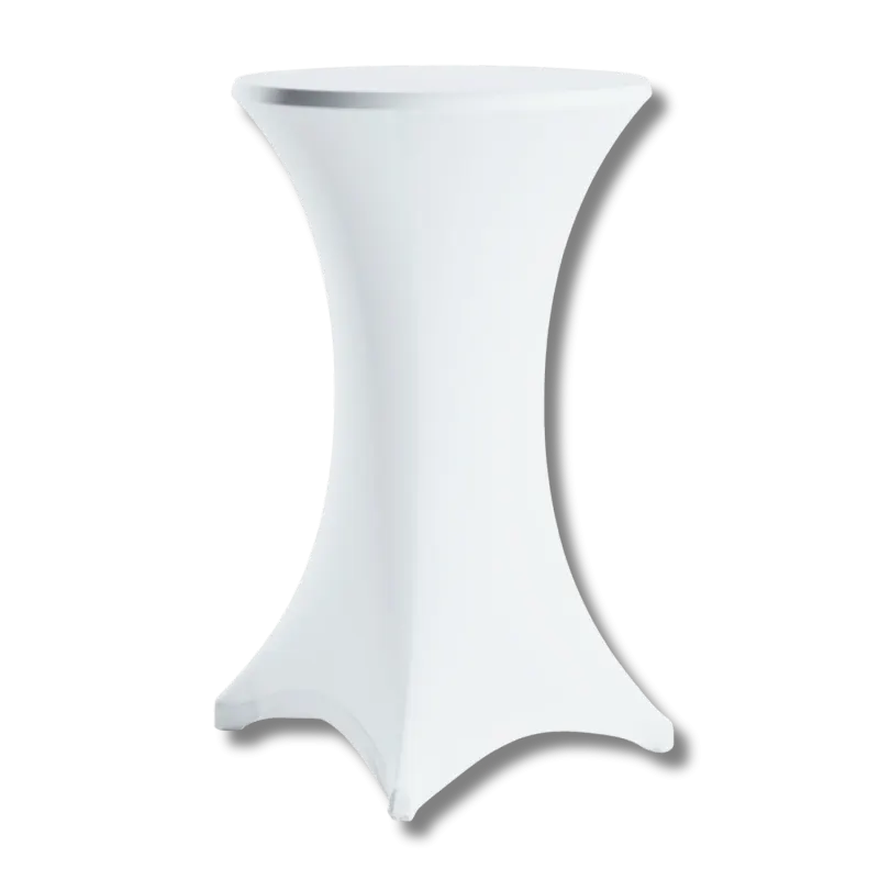 Table haute avec housse blanche extensible