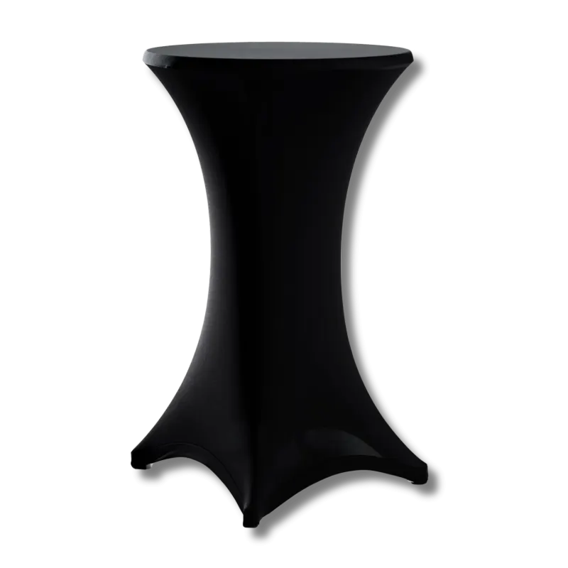 Table haute avec housse noire extensible